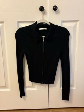 Abercrombie & Fitch Black Ribbed Zip-Up Collared Top